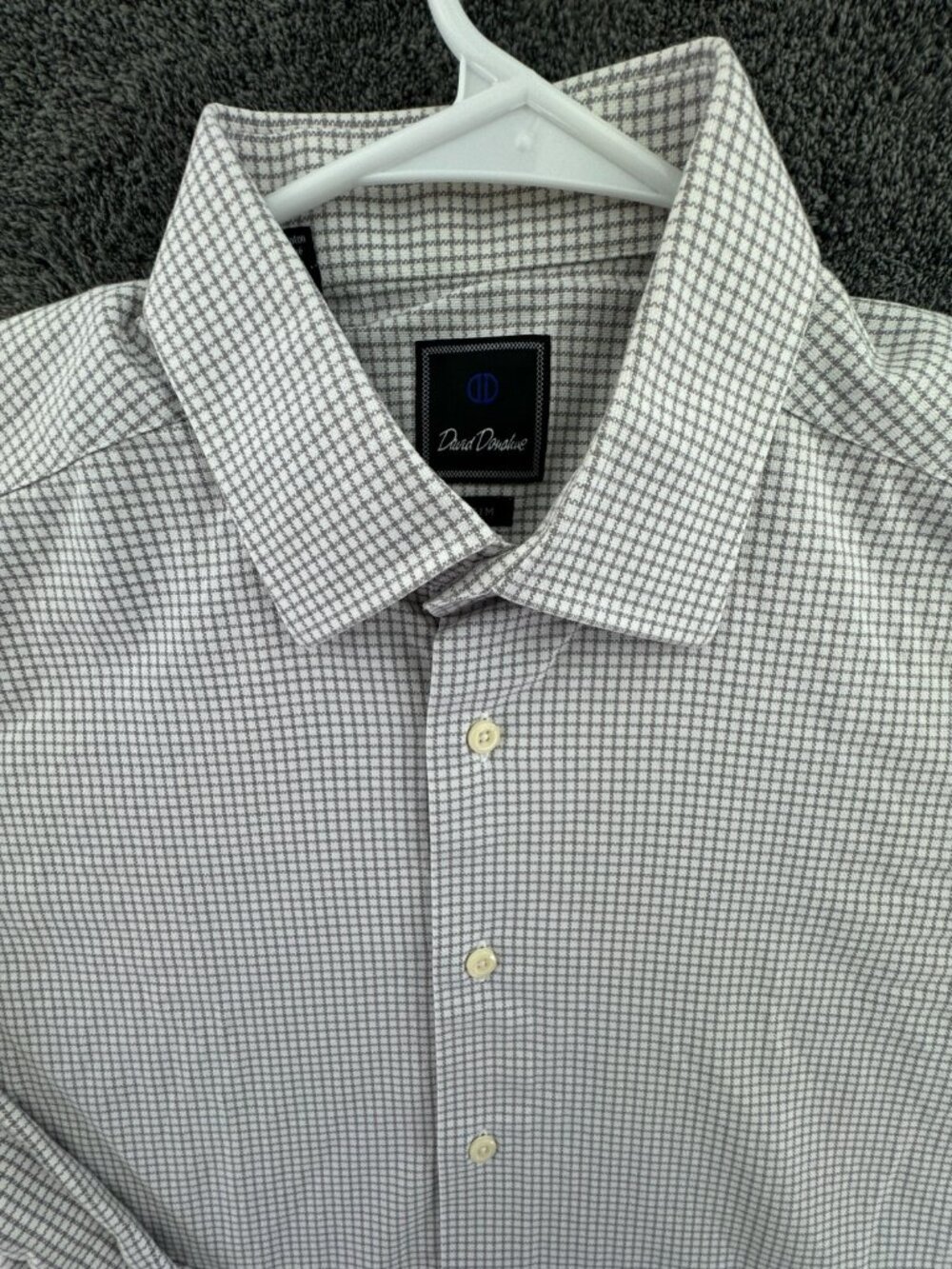 David Donahue Long Sleeve Button Up Shirt Men’s Gray Check 17 32/33 Trim Adult